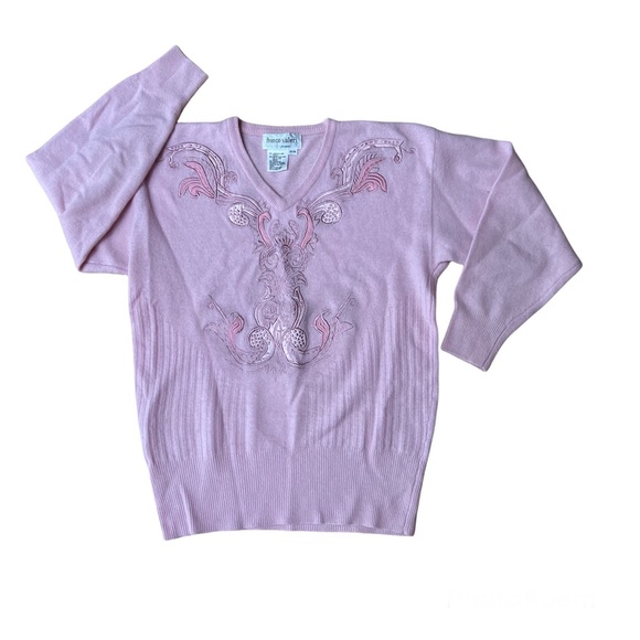 Franco Valeri Sweaters - FRANCO VALERI Pink embroidered lambswool Angora blend sweater - Vintage